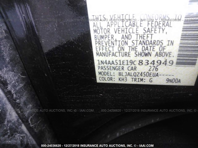 1N4AA51E19C834949 - 2009 NISSAN MAXIMA S/SV BLACK photo 9