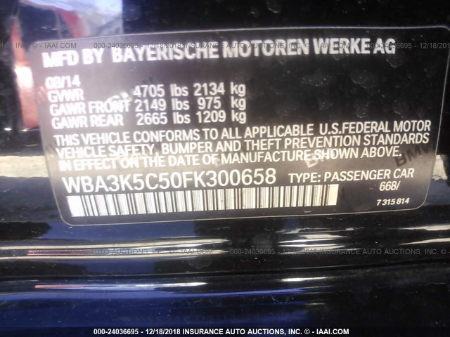 WBA3K5C50FK300658 - 2015 BMW 328 D/XDRIVE BLACK photo 9