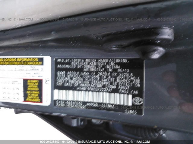 4T4BF1FK6DR323247 - 2013 TOYOTA CAMRY L/SE/LE/XLE 灰色 照片 9