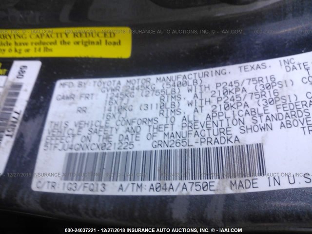 5TFJU4GNXCX021225 - 2012 TOYOTA TACOMA DOUBLE CAB PRERUNNER GRAY photo 9