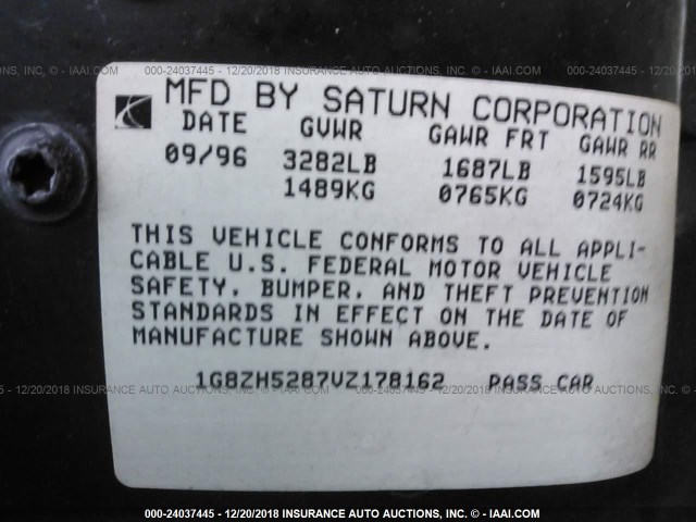 1G8ZH5287VZ178162 - 1997 SATURN SL1 GREEN photo 9