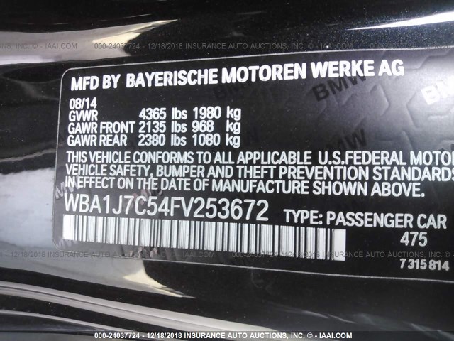 WBA1J7C54FV253672 - 2015 BMW M235I BLACK photo 9