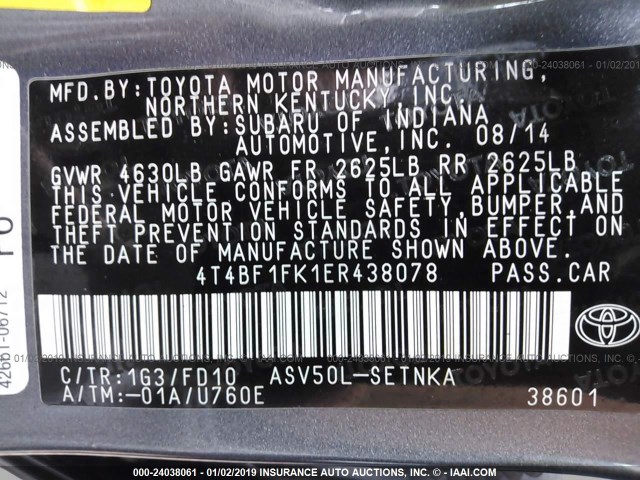 4T4BF1FK1ER438078 - 2014 TOYOTA CAMRY L/SE/LE/XLE 灰色 照片 9