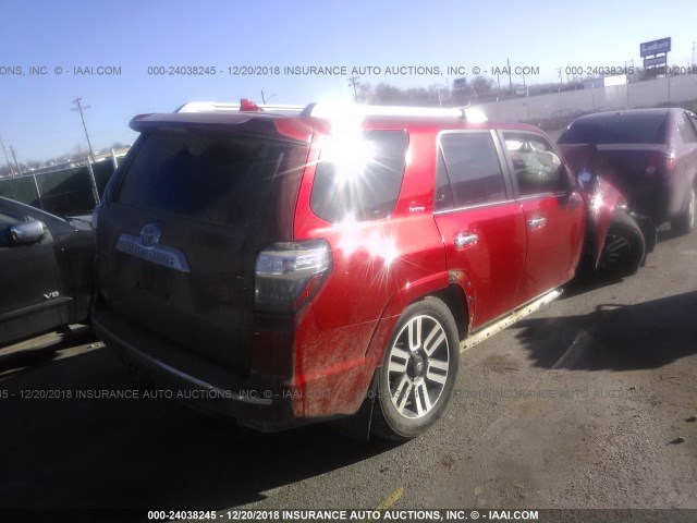 JTEBU5JR8G5366577 - 2016 TOYOTA 4RUNNER SR5 PREM/LTDL/TRAIL/TRD RED photo 4