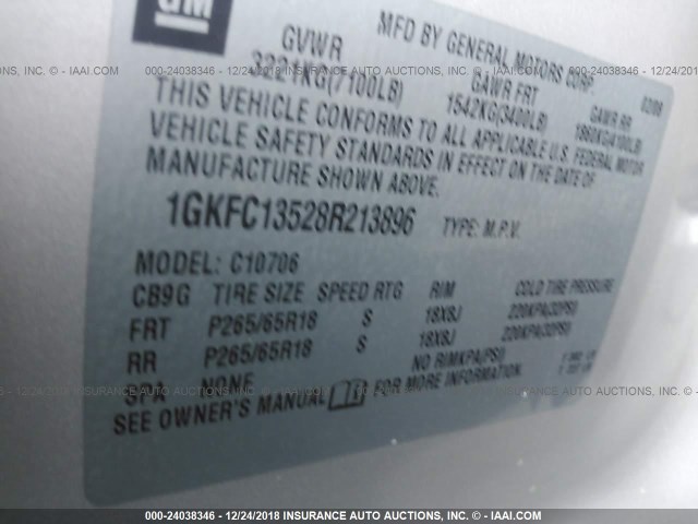 1GKFC13528R213896 - 2008 GMC YUKON HYBRID SILVER photo 9