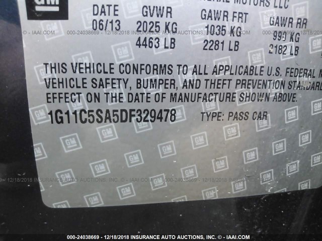 1G11C5SA5DF329478 - 2013 CHEVROLET MALIBU 1LT 蓝色 照片 9