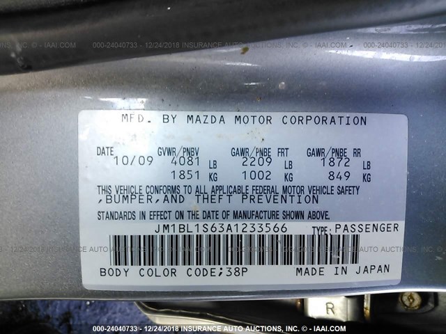 JM1BL1S63A1233566 - 2010 MAZDA 3 S SILVER photo 9