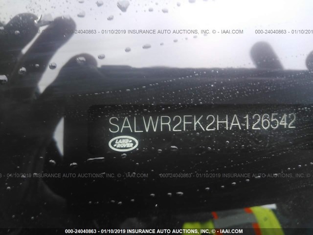 SALWR2FK2HA126542 - 2017 LAND ROVER RANGE ROVER SPORT HSE BLACK photo 9