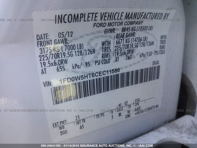 1FD0W5HT6CEC11586 - 2012 FORD F550 SUPER DUTY WHITE photo 9