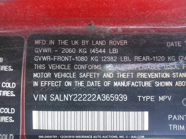 SALNY22222A365939 - 2002 LAND ROVER FREELANDER SE RED photo 9