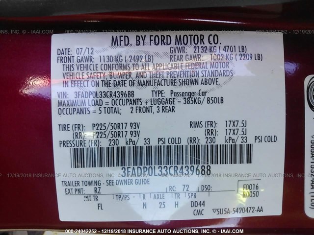 3FADP0L33CR439688 - 2012 FORD FUSION HYBRID RED photo 9