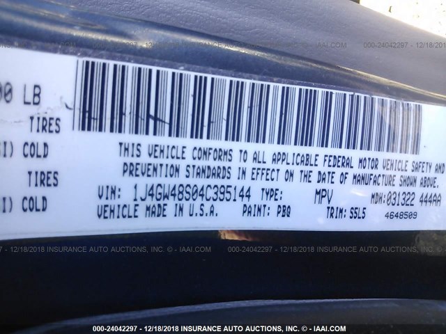 1J4GW48S04C395144 - 2004 JEEP GRAND CHEROKEE LAREDO/COLUMBIA/FREEDOM ლურჯი ფოტო 9
