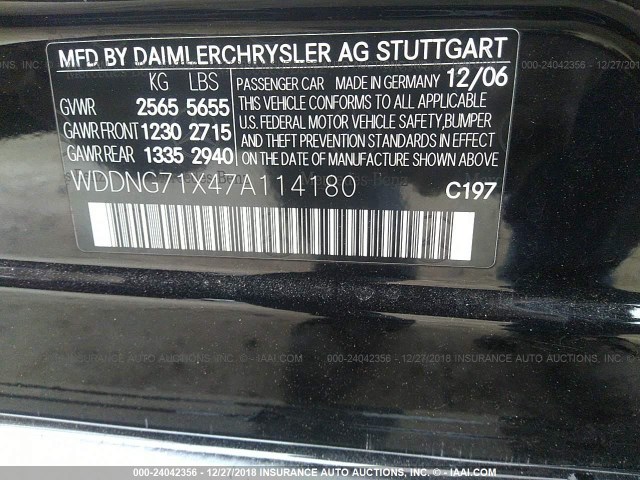 WDDNG71X47A114180 - 2007 MERCEDES-BENZ S 550 BLACK photo 9