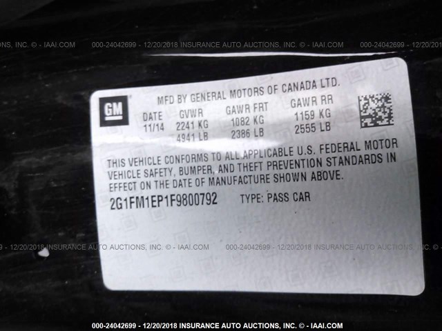 2G1FM1EP1F9800792 - 2015 CHEVROLET CAMARO ZL1 黑色 照片 9