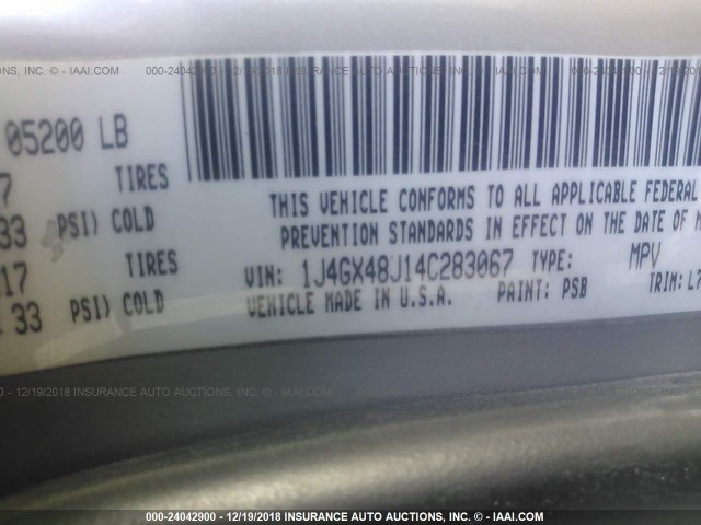 1J4GX48J14C283067 - 2004 JEEP GRAND CHEROKEE LAREDO/COLUMBIA/FREEDOM 银色 照片 9