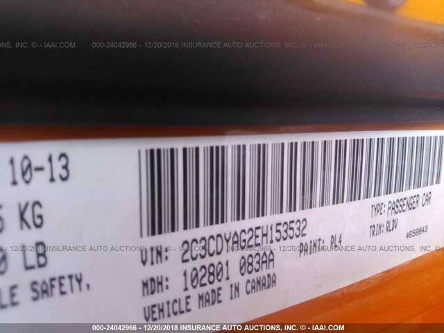 2C3CDYAG2EH153532 - 2014 DODGE CHALLENGER SXT ORANGE photo 9