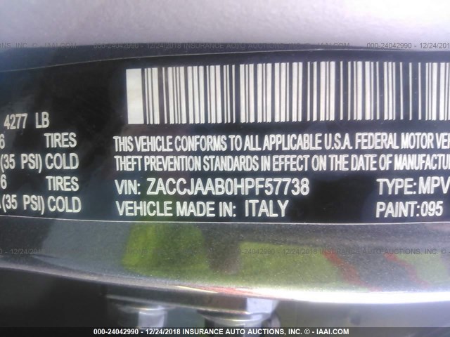 ZACCJAAB0HPF57738 - 2017 JEEP RENEGADE SPORT Մոխրագույն լուսանկար 9