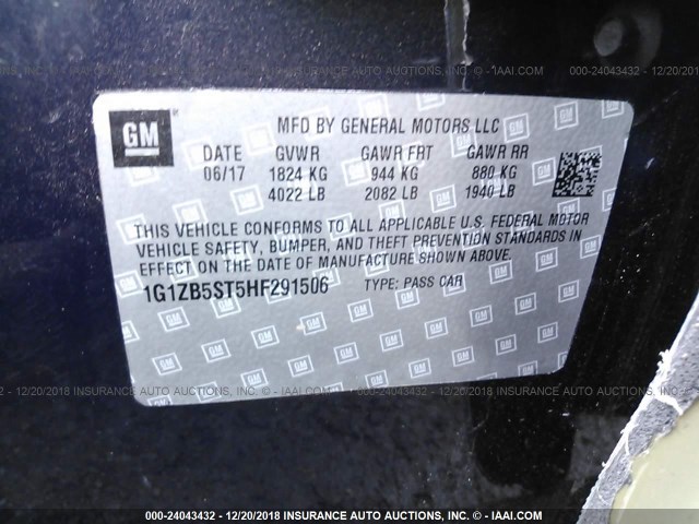 1G1ZB5ST5HF291506 - 2017 CHEVROLET MALIBU LS BLUE photo 9