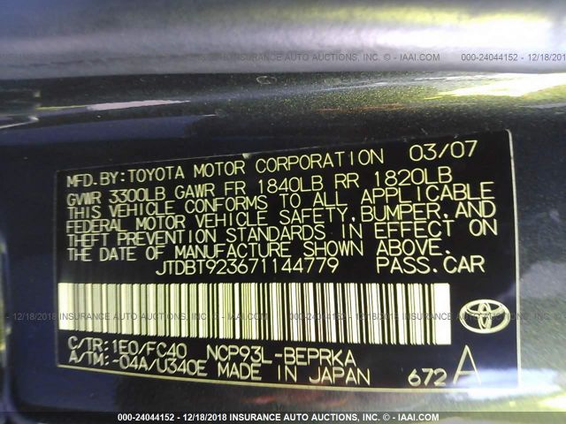 JTDBT923671144779 - 2007 TOYOTA YARIS  Gray photo 9