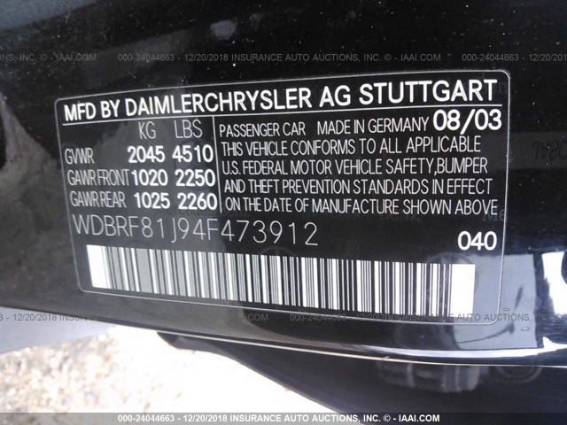 WDBRF81J94F473912 - 2004 MERCEDES-BENZ C 240 4MATIC BLACK photo 9