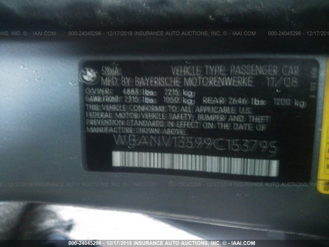 WBANV13599C153795 - 2009 BMW 528 XI GRAY photo 9