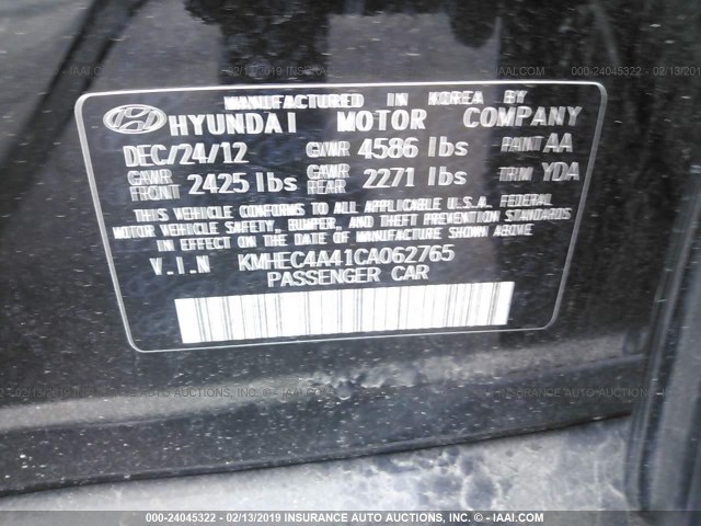 KMHEC4A41CA062765 - 2012 HYUNDAI SONATA HYBRID BLACK photo 9