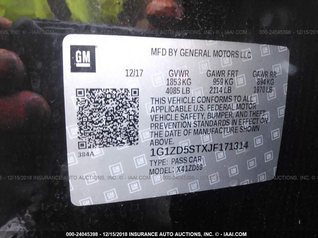 1G1ZD5STXJF171314 - 2018 CHEVROLET MALIBU LT 黑色 照片 9