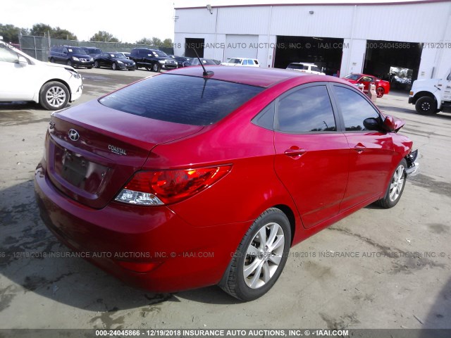 KMHCU4AEXEU621339 - 2014 HYUNDAI ACCENT GLS/SE RED photo 4