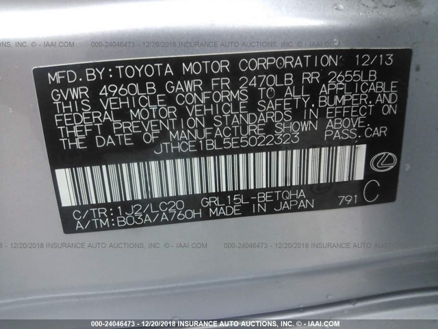 JTHCE1BL5E5022323 - 2014 LEXUS GS 350 SILVER photo 9