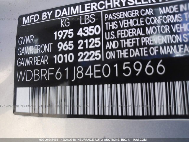 WDBRF61J84E015966 - 2004 MERCEDES-BENZ C 240 SILVER photo 9