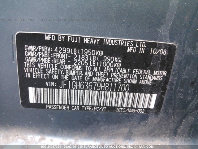 JF1GH63679H811700 - 2009 SUBARU IMPREZA OUTBACK SPORT Light Blue photo 9