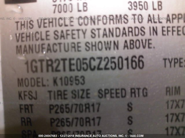 1GTR2TE05CZ250166 - 2012 GMC SIERRA K1500 WHITE photo 9