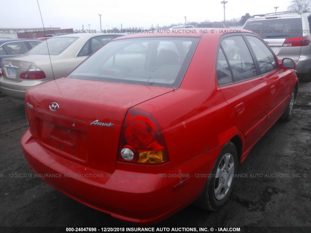 KMHCG45C63U474305 - 2003 HYUNDAI ACCENT GL RED photo 4