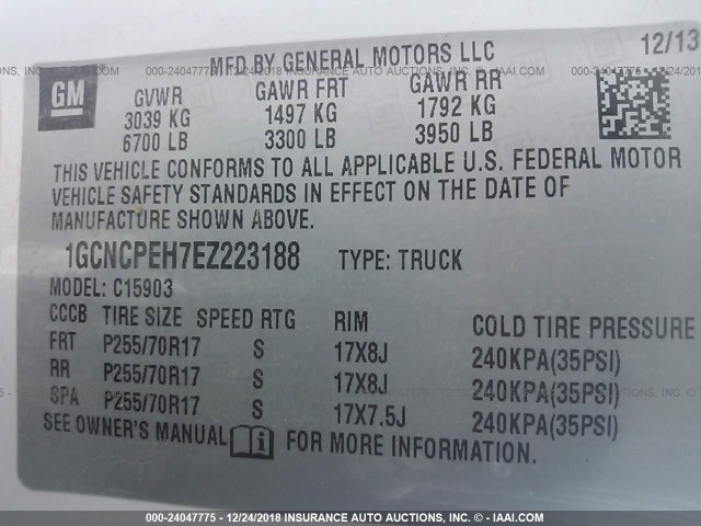 1GCNCPEH7EZ223188 - 2014 CHEVROLET SILVERADO C1500 WHITE photo 9