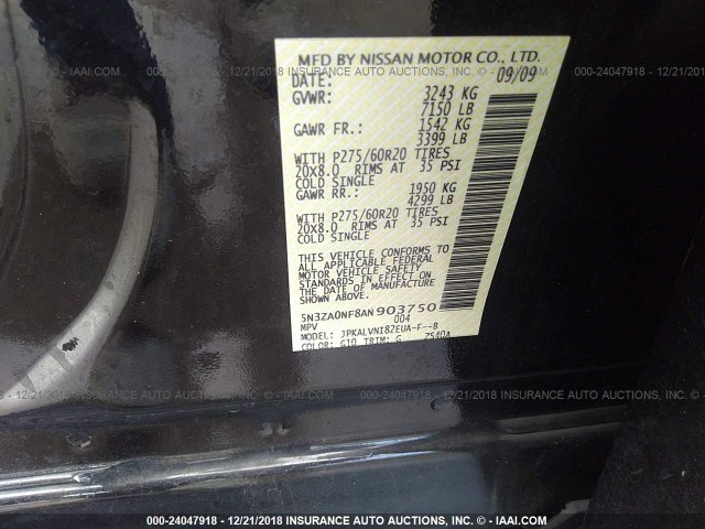 5N3ZA0NF8AN903750 - 2010 INFINITI QX56 BLACK photo 9