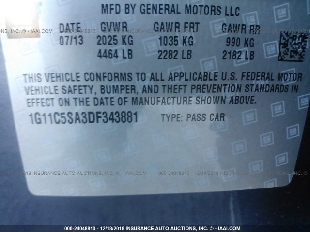 1G11C5SA3DF343881 - 2013 CHEVROLET MALIBU 1LT BLUE photo 9