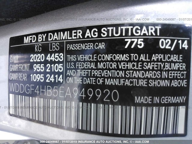 WDDGF4HB5EA949920 - 2014 MERCEDES-BENZ C 250 SILVER photo 9