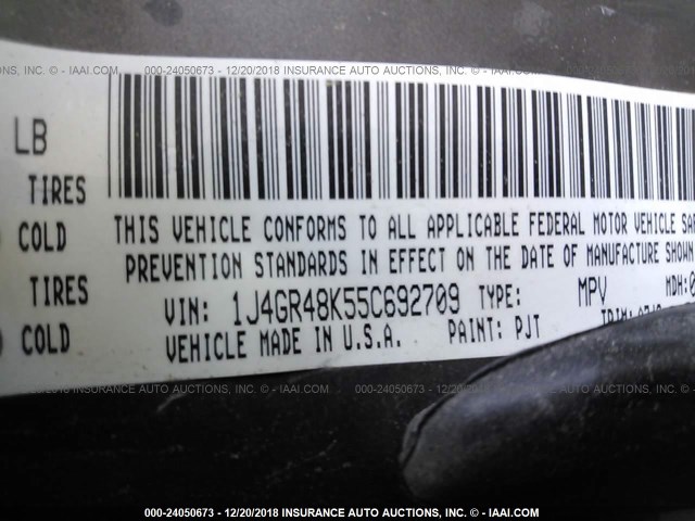 1J4GR48K55C692709 - 2005 JEEP GRAND CHEROKEE LAREDO/COLUMBIA/FREEDOM 灰色 照片 9