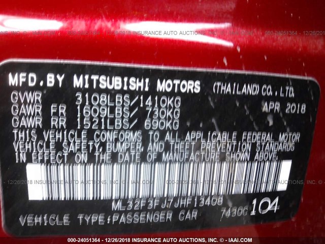 ML32F3FJ7JHF13408 - 2018 MITSUBISHI MIRAGE G4 ES Tünd qırmızı foto 9