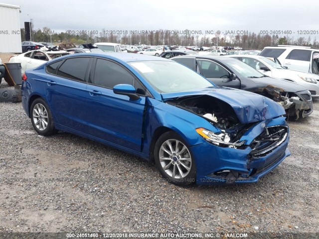 3FA6P0H71HR125128 - 2017 FORD FUSION SE BLUE photo 1