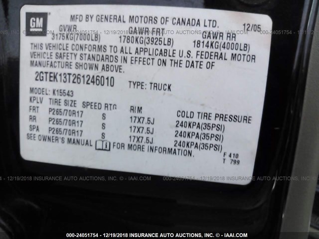 2GTEK13T261246010 - 2006 GMC NEW SIERRA BLACK photo 9