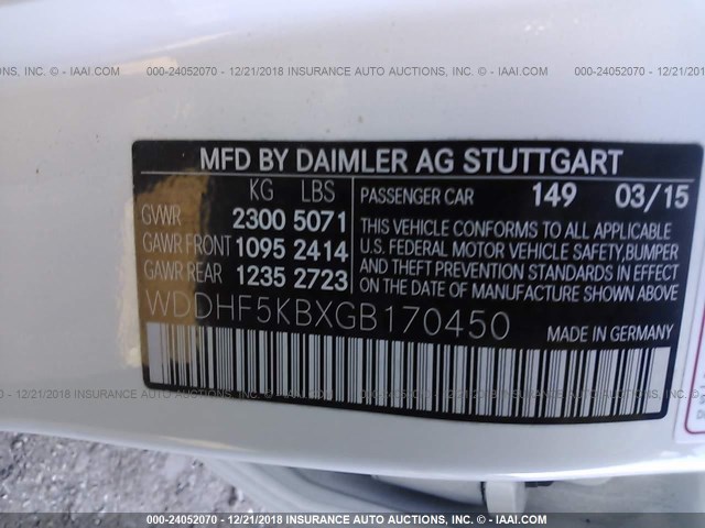 WDDHF5KBXGB170450 - 2016 MERCEDES-BENZ E 350 WHITE photo 9