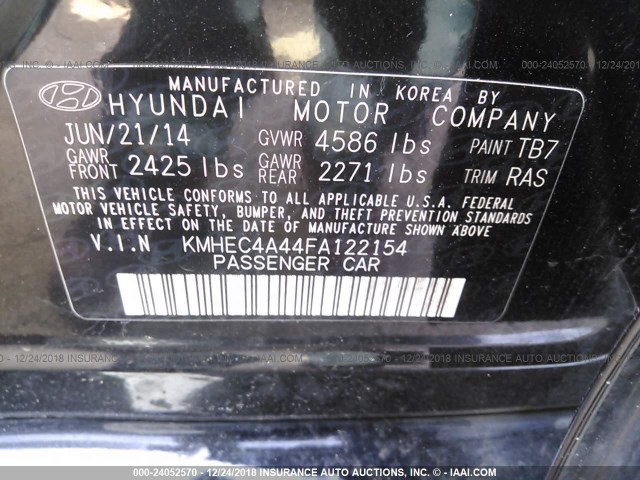 KMHEC4A44FA122154 - 2015 HYUNDAI SONATA HYBRID/LIMITED BLACK photo 9