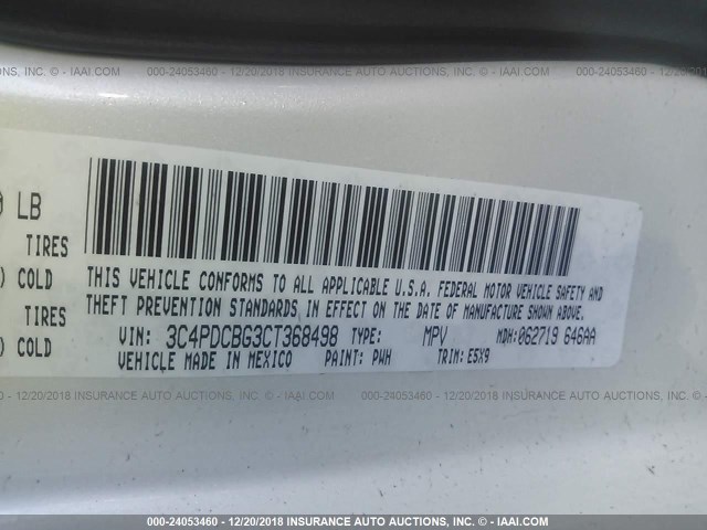 3C4PDCBG3CT368498 - 2012 DODGE JOURNEY SXT WHITE photo 9