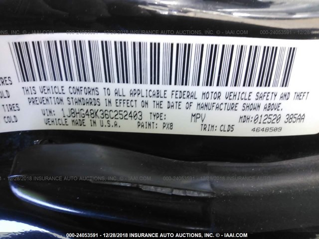 1J8HG48K36C252403 - 2006 JEEP COMMANDER BLACK photo 9