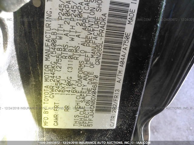 5TFJU4GN8DX046870 - 2013 TOYOTA TACOMA DOUBLE CAB PRERUNNER BLACK photo 9