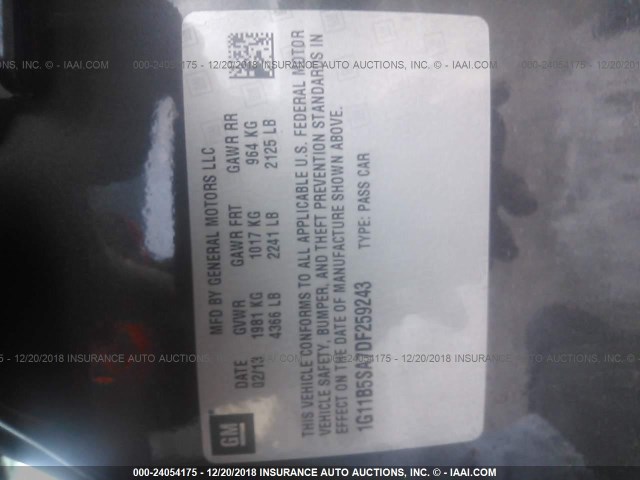 1G11B5SA7DF259243 - 2013 CHEVROLET MALIBU LS GRAY photo 9