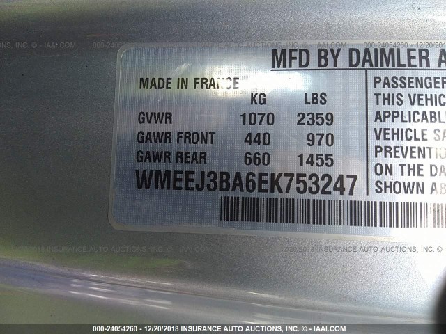 WMEEJ3BA6EK753247 - 2014 SMART FORTWO PURE/PASSION SILVER photo 9