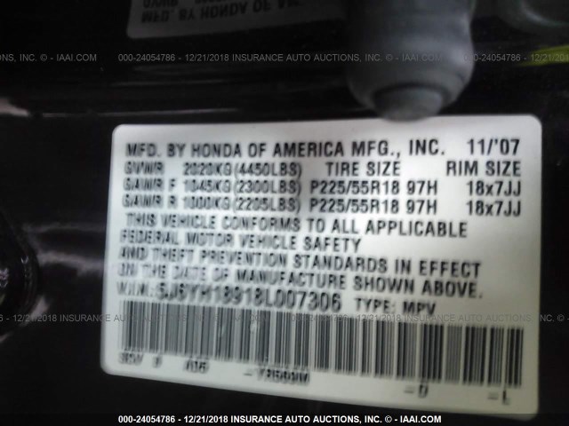 5J6YH18918L007306 - 2008 HONDA ELEMENT SC MAROON photo 9