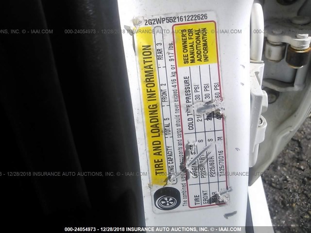 2G2WP552161222626 - 2006 PONTIAC GRAND PRIX WHITE photo 9